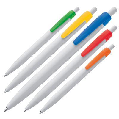 NP-230 White plastic ball pen with coloured clip
